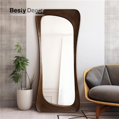 Brown Colored Wood Framed Mirrors For Living Room